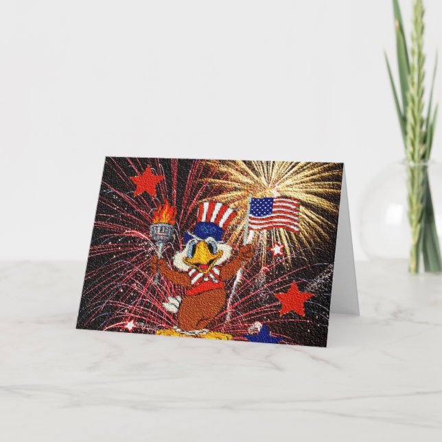 Tarjeta Águila personalizado con bandera y fuegos artifici (Anverso)