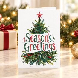 Tarjeta Aguinaldo de árbol de Navidad en acuarela