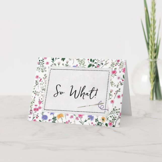 Tarjeta Aguja de coser cumpleaños con flores silvestres (Anverso)