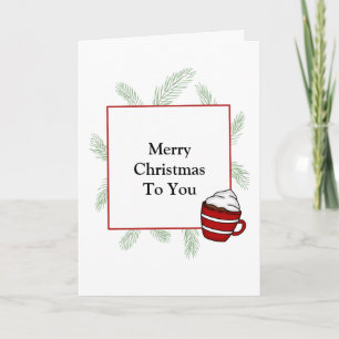 Tarjeta Agujas de pino navideño y cacao caliente