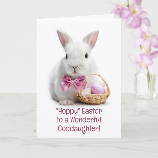 Tarjeta Ahijada Feliz Pascua Conejo Blanco Lindo  (Orquídea)