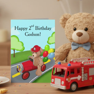 Tarjeta Ahijado Feliz Cumpleaños 2 Oso de Peluche Camión