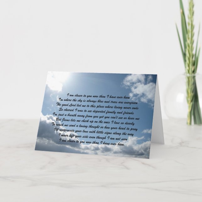 Tarjeta Ahora estoy más cerca de ti que nunca... (Anverso)