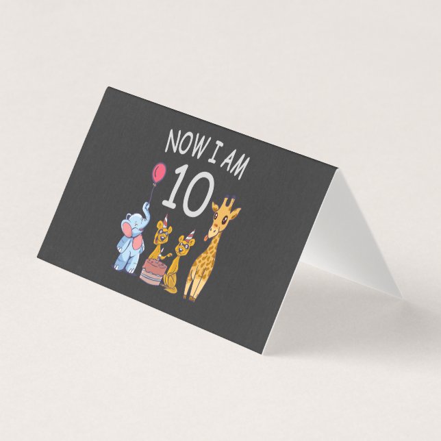 Tarjeta Ahora tengo 10 años Cumpleaños 10 en el Zoológico (Anverso)