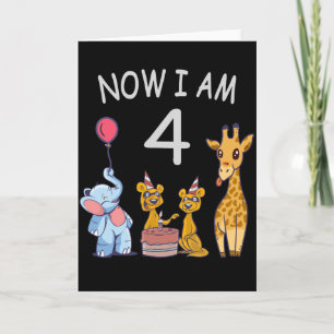 Tarjeta Ahora tengo 4 años Cumpleaños 4 en el Zoológico