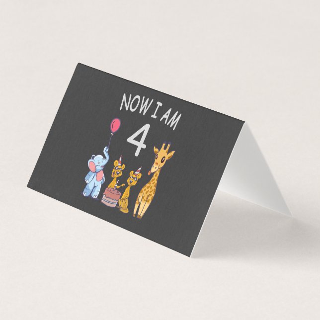 Tarjeta Ahora tengo 4 años Cumpleaños número 4 en el Zooló (Anverso)