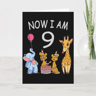 Tarjeta Ahora tengo 9 años Cumpleaños 9 en el Zoológico