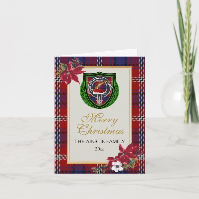 Tarjeta Ainslie Scottish Clan Tartan & Crest (Anverso)