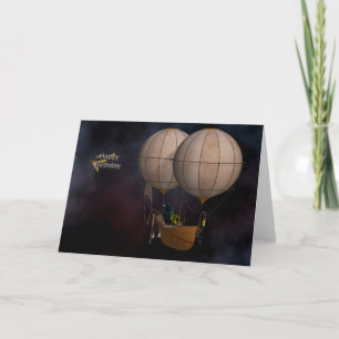 Tarjeta Aire caliente Baloon de Steampunk del feliz