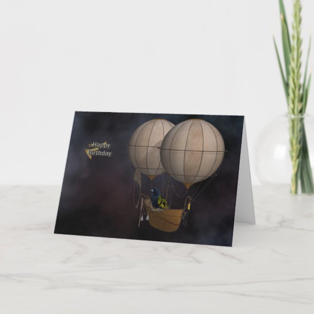 Tarjeta Aire caliente Baloon de Steampunk del feliz (Anverso)