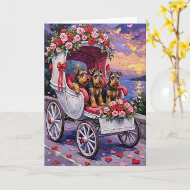 Tarjeta Airedale Dog Valentine's Day  (flor amarilla)