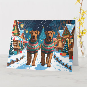 Tarjeta Airedale Dogs Navidades Snow Holiday