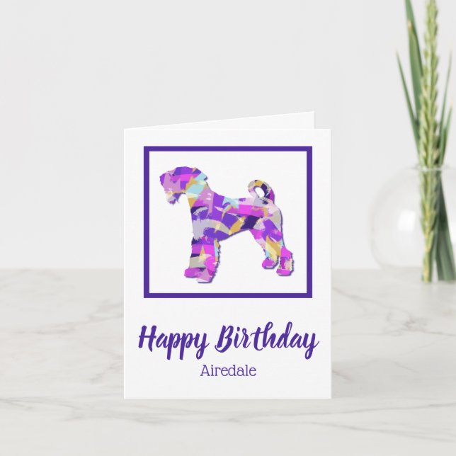 Tarjeta Airedale Terrier Dog Silhouette Purple Birthday (Anverso)