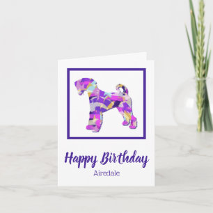 Tarjeta Airedale Terrier Dog Silhouette Purple Birthday