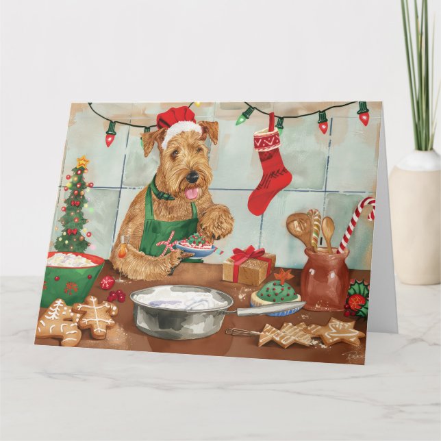 Tarjeta Airedale Terrier Holiday Baking: Navidades festivo (Anverso)