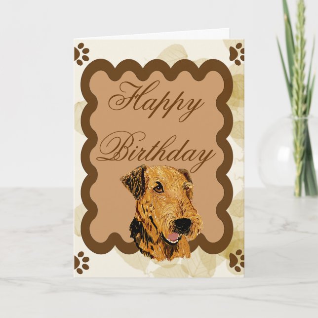 Tarjeta Airedale Terrier ~ Nacimiento de las hojas de Tan (Anverso)