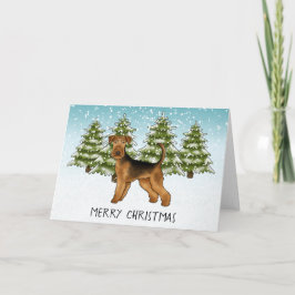 Tarjeta Airedale Terrier Perro Bosque Nevado Invernal Fest