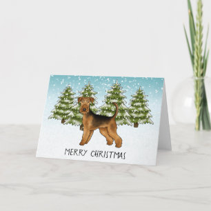 Tarjeta Airedale Terrier Perro Bosque Nevado Invernal Fest