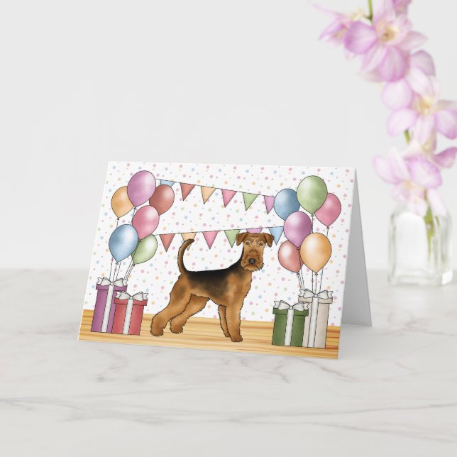 Tarjeta Airedale Terrier Perro Lindo Pastel Feliz Cumpleañ (Orquídea)