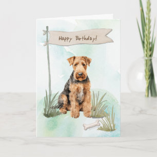 Tarjeta Airedale Terrier Raza Perro bajo Rótulo de cumplea