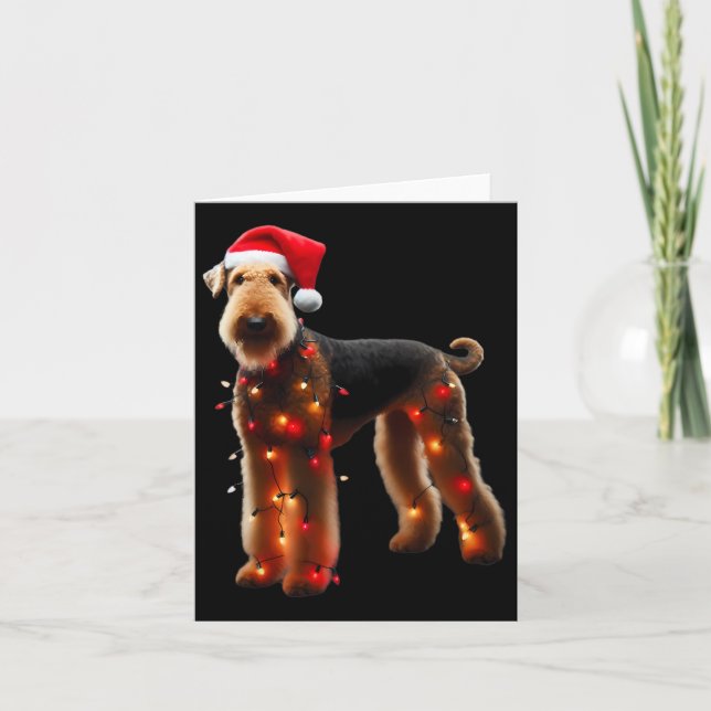 Tarjeta Airedale Terrier Santa Hat Navidades alumbran perr (Anverso)