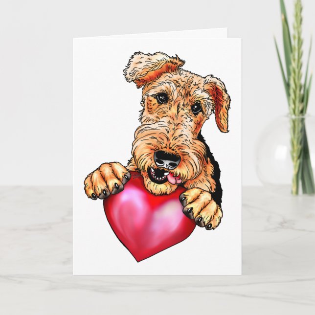 Tarjeta Airedale Terrier sosteniendo el corazón (Anverso)
