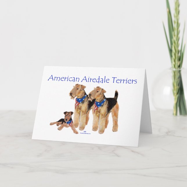 Tarjeta Airedale Terriers Bandera Americana (Anverso)