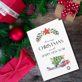 Tarjeta Airplane carries Christmas Tree Family Photo Funny