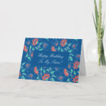 Tarjeta Aiyana Floral Batik Happy Birthday Sister Card<br><div class="desc">2012 © Floating Lemons TODOS LOS PRODUCTOS Y COLORES DE FONDO SON COMPLETAMENTE PERSONALIZABLE. Bonito diseño de batik contemporáneo con motivos estilizados de flores de loto en rojo caoba y mariposas, todo ello rodeado de un diseño geométrico de fondo en un magnífico azul de Venecia. ¡Un bonito diseño para naipes...</div>