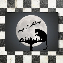 Tarjeta Ajedrez Juego de Gato y Ratón Luna Completo Feliz 