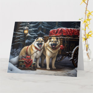 Tarjeta Akita Americano Paseo en Trineo Nevado Decoración 