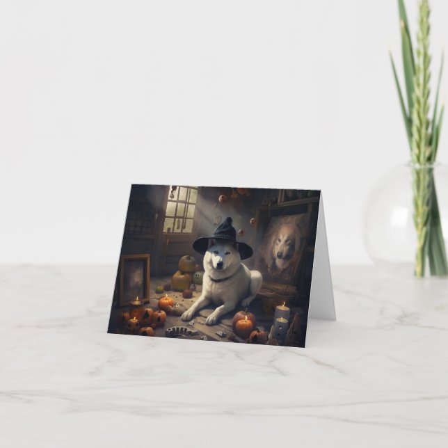 Tarjeta Akita Calabazas de Halloween Da Miedo (Anverso)