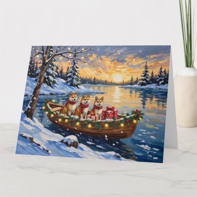 Tarjeta Akita Christmas Boat Holiday (Anverso)