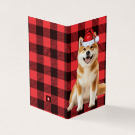 Tarjeta Akita Christmas Dog with Holiday Red Buffalo Plaid