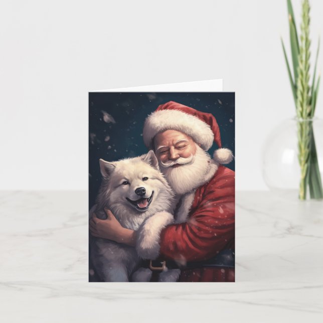 Tarjeta Akita con Navidades festivos de Santa Claus (Anverso)