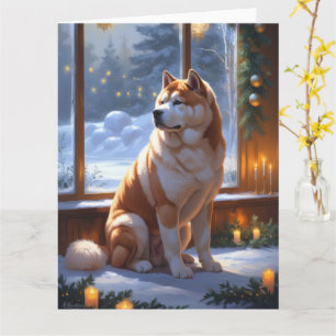Tarjeta Akita con vacaciones de Navidades alumbrados