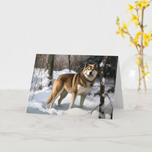 Tarjeta Akita deja que nieve Navidades
