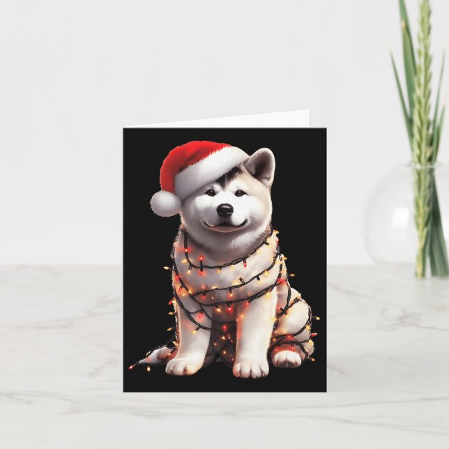 Tarjeta Akita Dog Christmas Lights Santa Hat Dog Lover Pre (Anverso)
