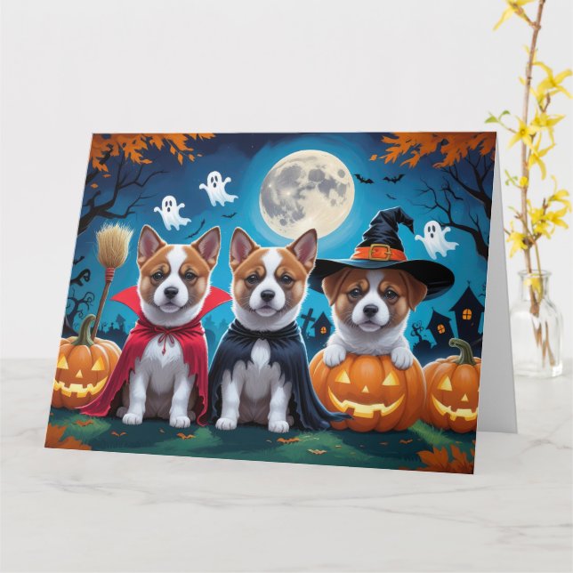 Tarjeta Akita Dogs Pumpkin Halloween Funny (flor amarilla)