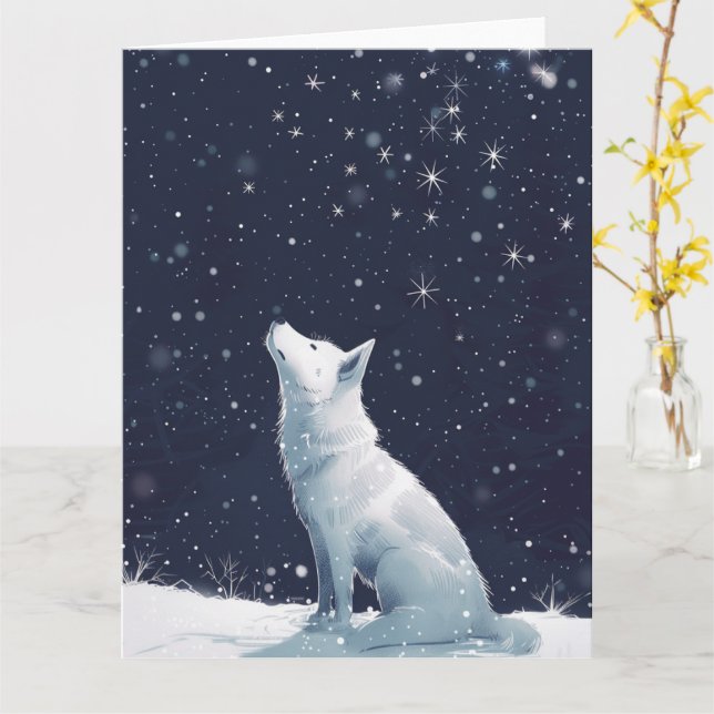 Tarjeta Akita en Navidades Minimalistas de nieve (flor amarilla)