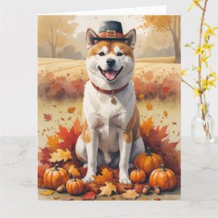 Tarjeta Akita en otoño deja arte de Acción de Gracias