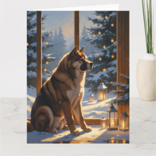Tarjeta Akita Estadounidense Con Navidades En Feriado De L