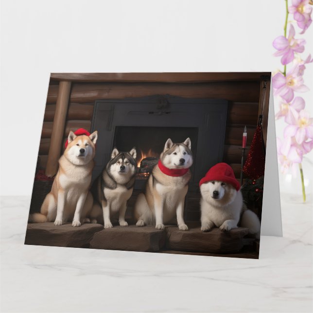 Tarjeta Akita por los Navidades de la chimenea (Orquídea)