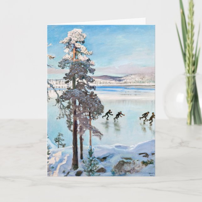 Tarjeta Akseli Gallen-Kallela - Patinadores cerca de la co (Anverso)