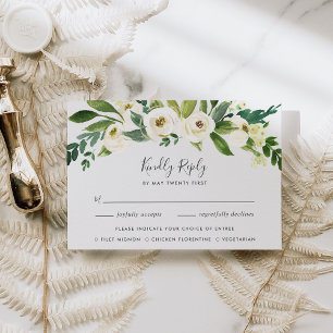 Tarjeta Alabaster Floral RSVP con elección de comi