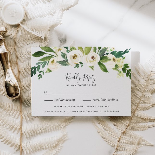 Tarjeta Alabaster Floral RSVP con elección de comi (Subido por el creador)