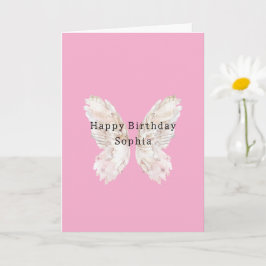 Tarjeta Alas de Mariposa Rosa de Cumpleaños Femenino