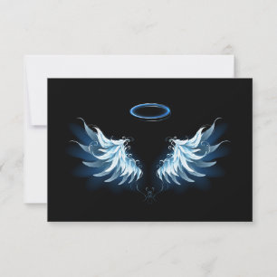 Tarjeta Alas del Ángel Azul brillante sobre fondo negro