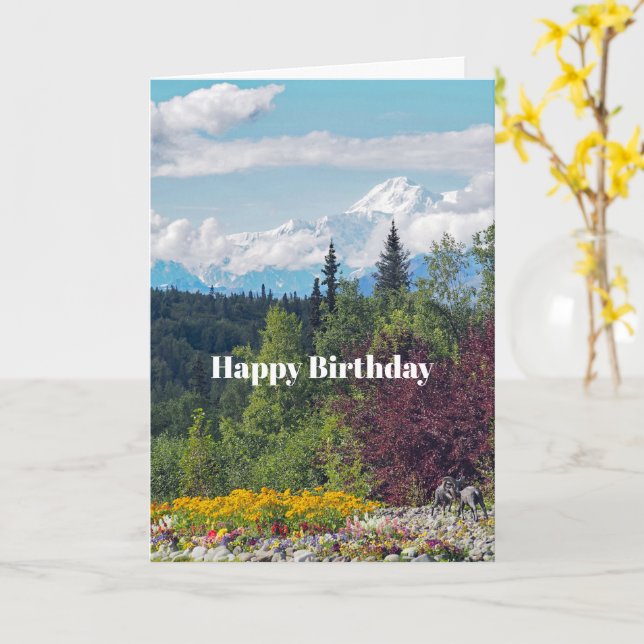 Tarjeta Alaska Denali Paisaje Foto Floral Cumpleaños (flor amarilla)