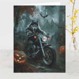 Tarjeta Alaska Malamute Monta en Motocicleta Halloween Sca